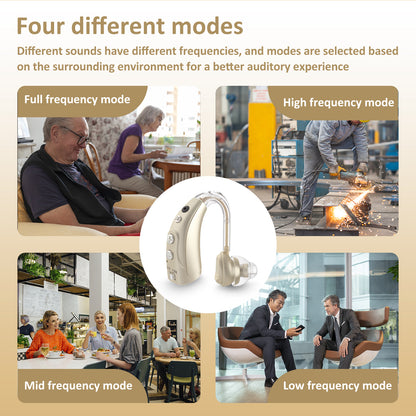 HIBRIQ VHP-1710 Binaural Hearing Aids, 16-Channel Rechargeable Sound Devices with Intelligent Noise Reduction, Adjustable 4 Modes & 8 Volume Levels, Golden