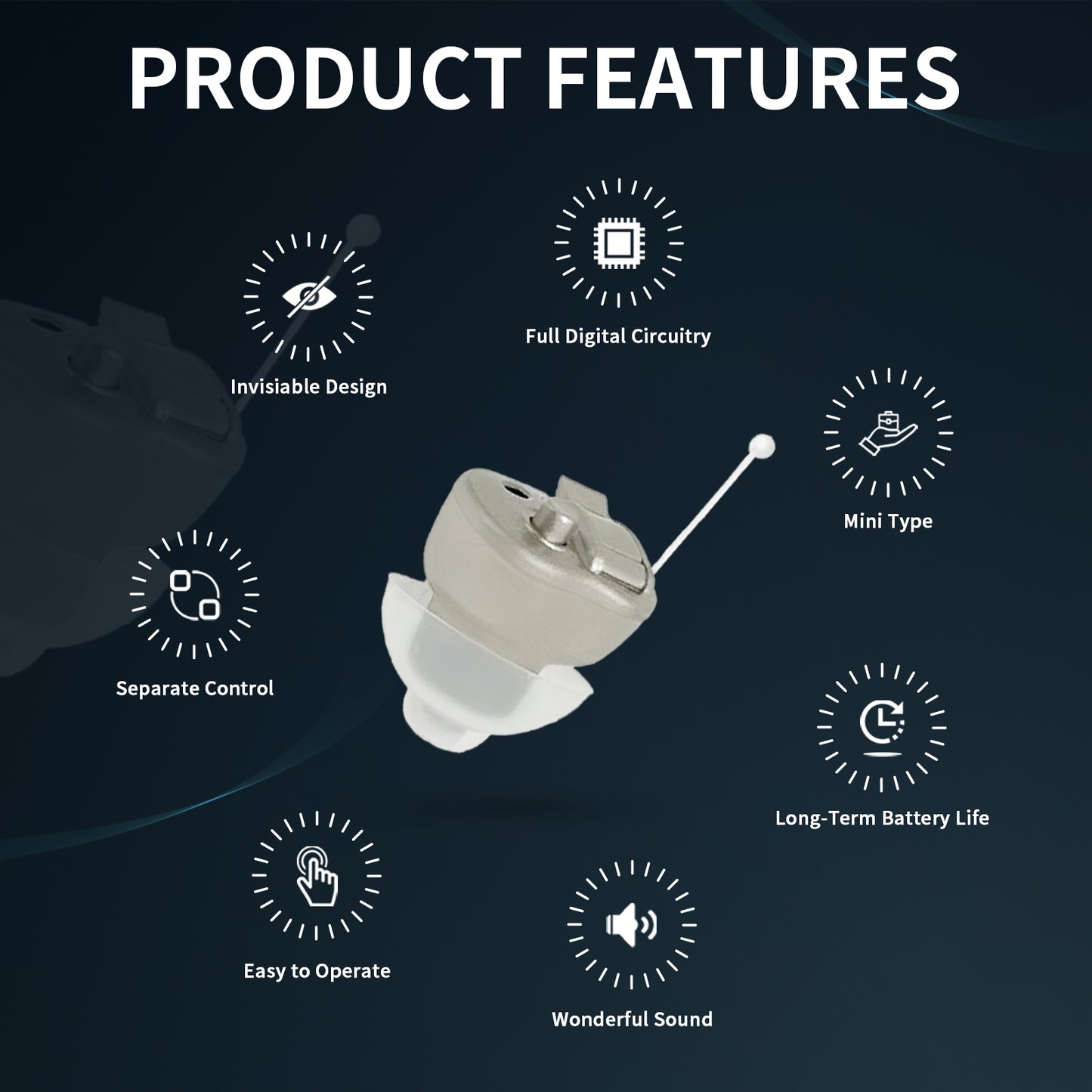 HIBRIQ VHP-603 Hearing Aid for Adults, Mini Invisible Hearing Amplifier with Smart Noise Reduction, Single, Gold