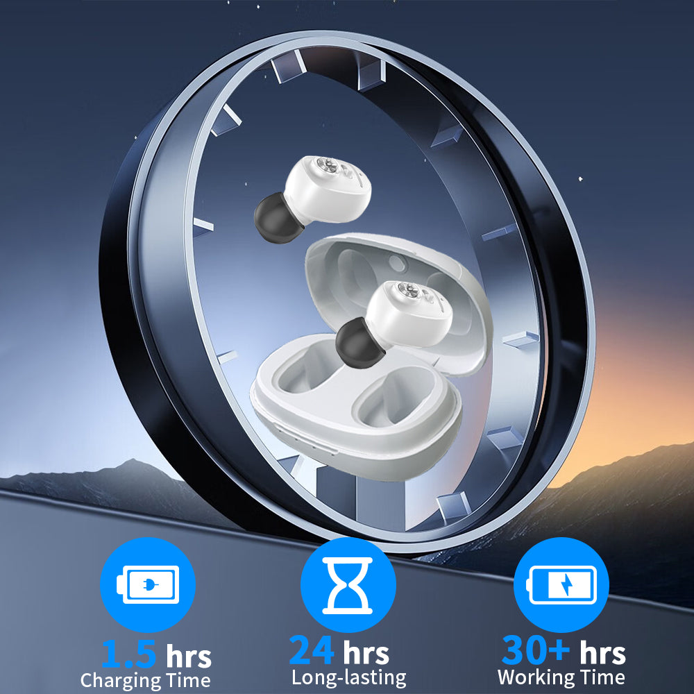 HIBRIQ VHP-1607 Hearing Aids, Rechargeable Hearing Amplifiers with Portable Charging Case, Binarual (White)