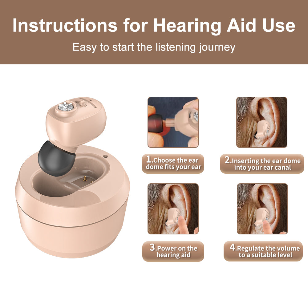HIBRIQ VHP-1607 Hearing Aids, Rechargeable Hearing Amplifiers with Portable Charging Case, Single (Beige)