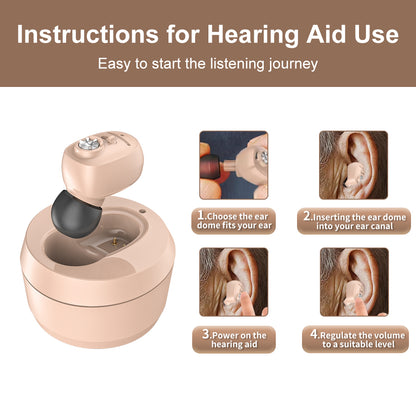 HIBRIQ VHP-1607 Hearing Aids, Rechargeable Hearing Amplifiers with Portable Charging Case, Single (Beige)