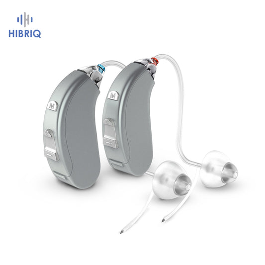 HIBRIQ VHP-702 Hearing Aids For Seniors, Adjustable Volume Control, Universal Fit In-Ear Design, Binaural, Gray.