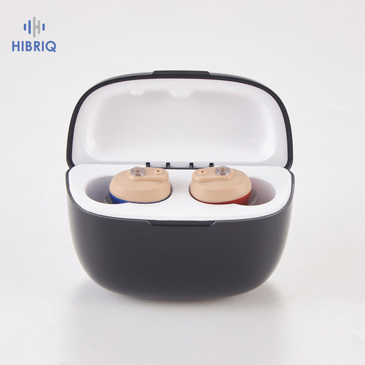 HIBRIQ VHP-1633 Hearing Aids, Rechargeable 32-Channel Hearing Amplifier with Noise Cancellation, with Portable Charging Case, Binaural, Beige