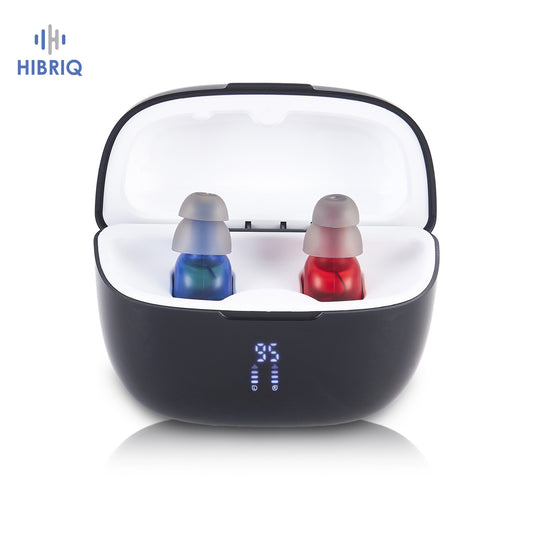 HIBRIQ VHP-1631 Hearing Aids, Rechargeable Hearing Amplifiers with Portable Charging Case, Comfortable Design, Binaural