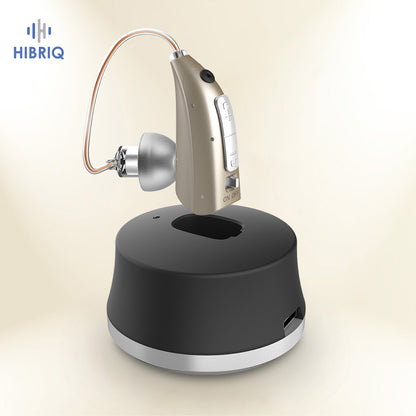 HIBRIQ VHP-1924 Hearing Aid, Rechargeable Hearing Amplifier with Charging Dock, Adjustable Frequency and Volume Control, Noise-Cancelling Sound Device, Single (Golden)