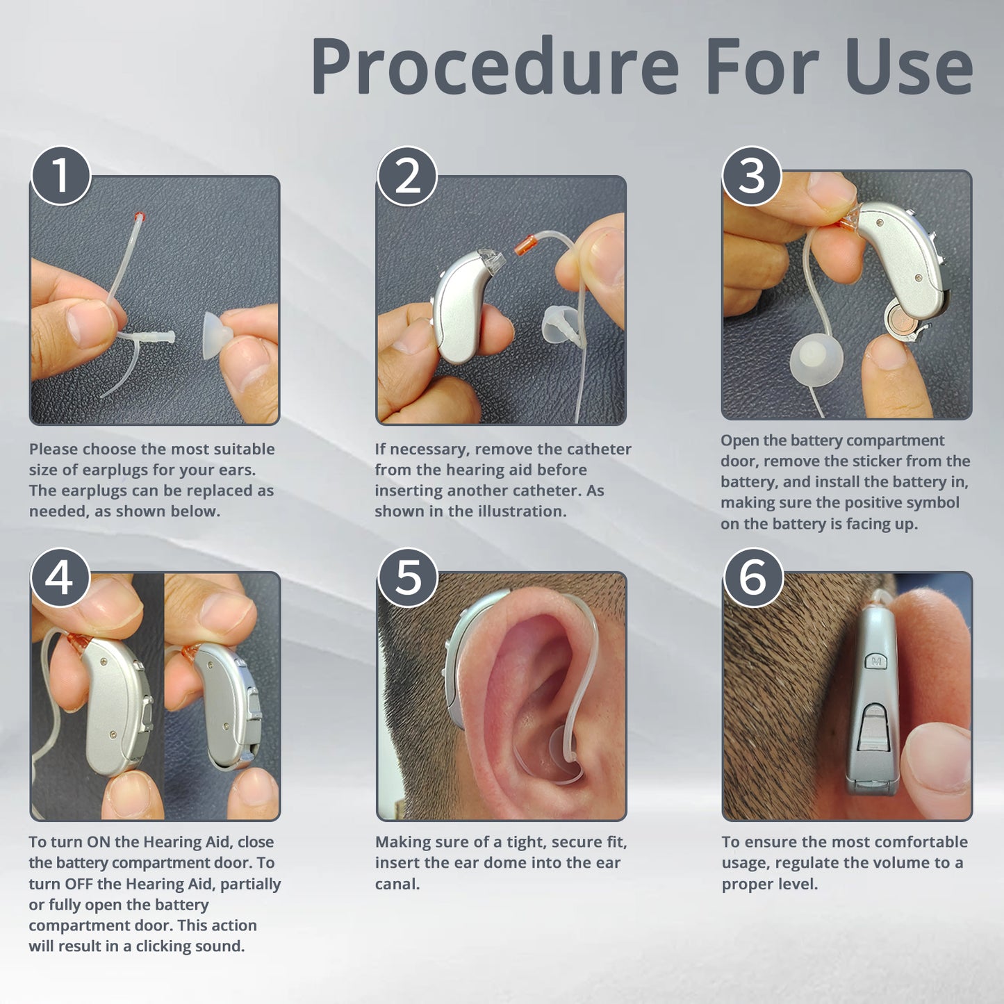 HIBRIQ VHP-702 Hearing Aids For Seniors, Adjustable Volume Control, Universal Fit In-Ear Design, Binaural, Gray.