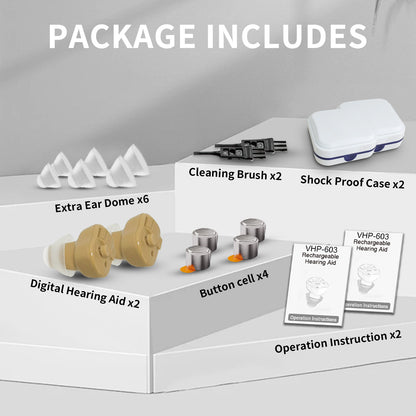 HIBRIQ VHP-603 Hearing Aids for Adults, Mini Invisible Hearing Amplifiers with Smart Noise Reduction, Binaural, Beige