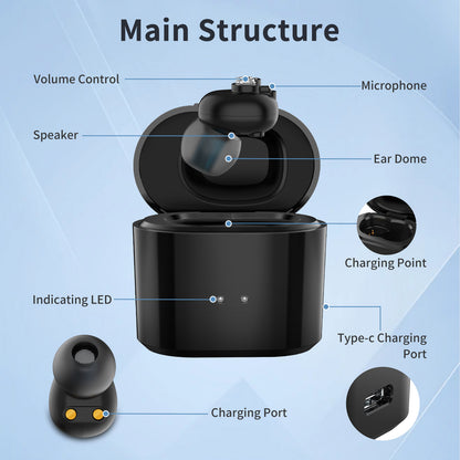 HIBRIQ VHP-1611 Hearing Aid, Daily Life Hearing Amplifier with Intelligent Noise Reduction, Adjustable Volume Sound Device, Includes Portable Charging Case, Black
