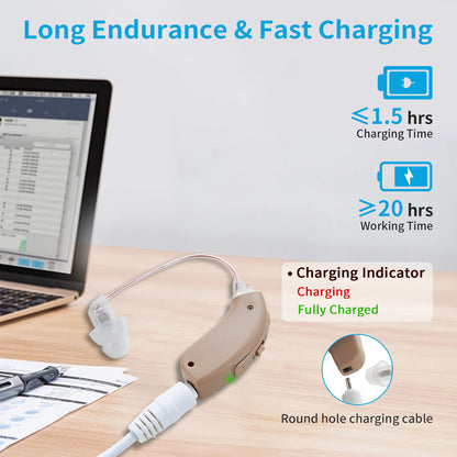 HIBRIQ VHP-1704 Single Hearing Aid, Rechargeable Hearing Amplifier for Adults, Sound Device with Comfortable Fit, Adjustable Volume, Beige