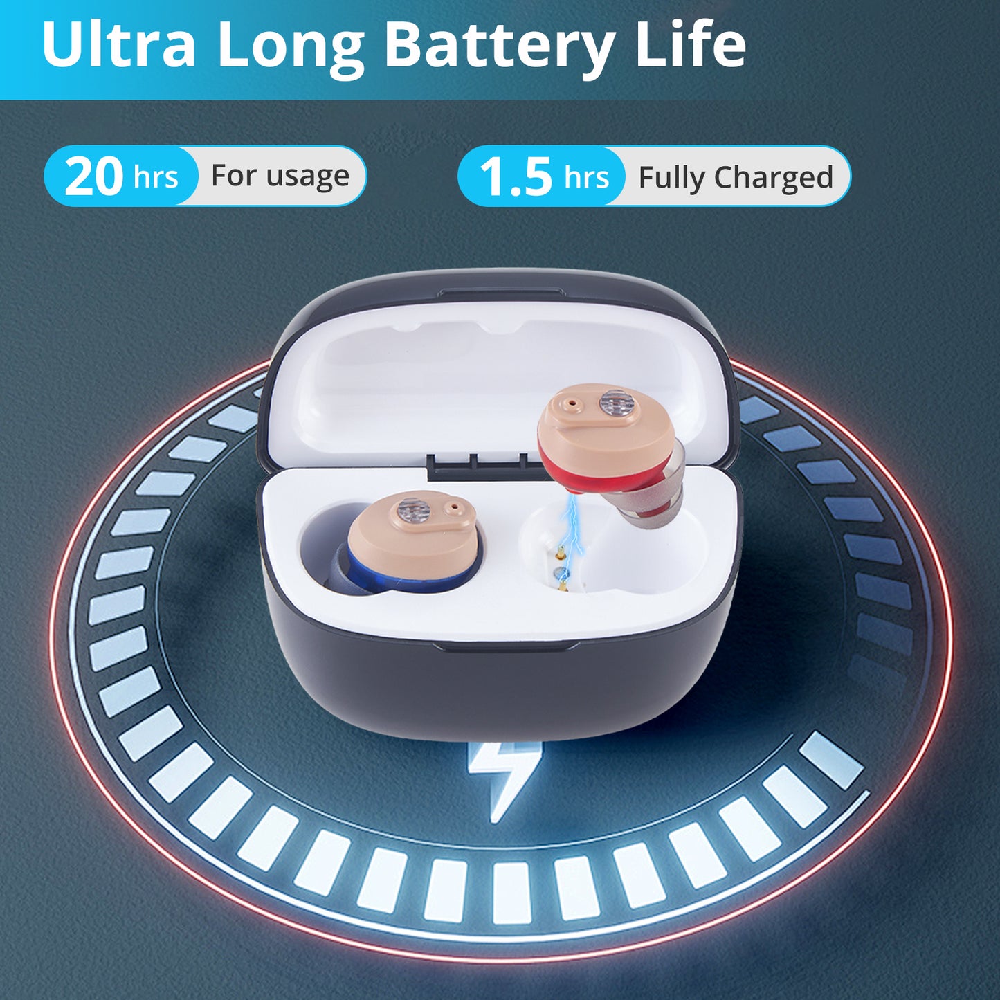 HIBRIQ VHP-1633 Hearing Aids, Rechargeable 32-Channel Hearing Amplifier with Noise Cancellation, with Portable Charging Case, Binaural, Beige