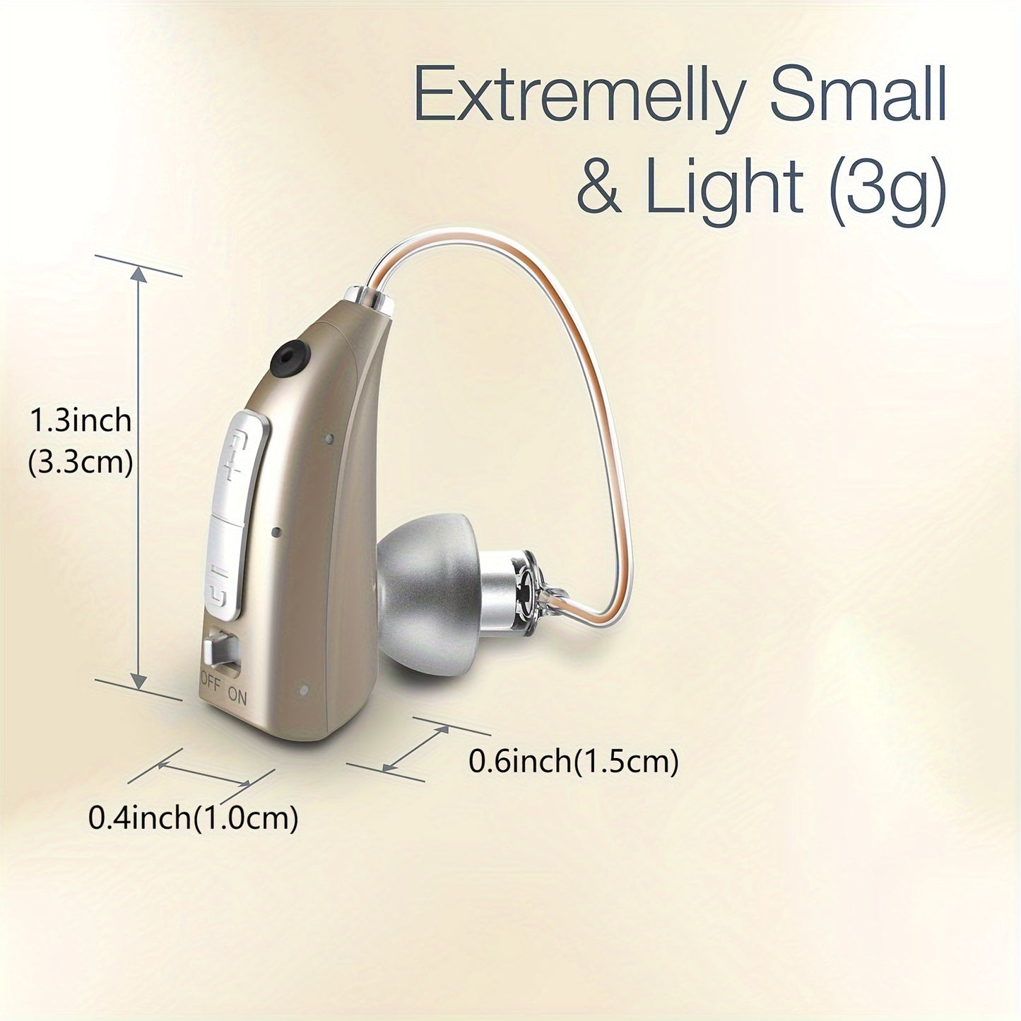 HIBRIQ VHP-1924 Hearing Aid, Rechargeable Hearing Amplifier with Charging Dock, Adjustable Frequency and Volume Control, Noise-Cancelling Sound Device, Single (Golden)