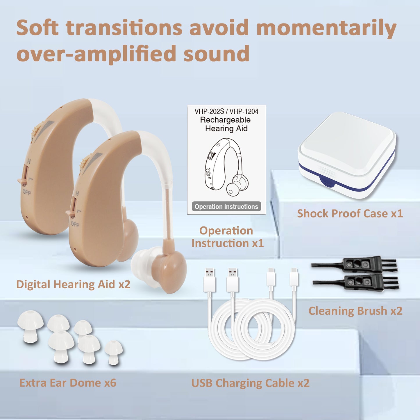 HIBRIQ VHP-1204 Hearing Aids for adults - Adjustable Noise Canceling Sound Amplifiers for Adults with Hearing Loss - In-Ear Hearing Amplifiers with Volume Control and Long-Lasting Lithium Battery.