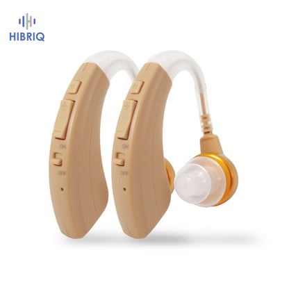 HIBRIQ VHP-1221 Binaural Hearing Aids, Intelligent Noise-Cancelling Sound Devices with Multi-Level Volume Control & Frequency Adjustment, Rechargeable Design, Beige