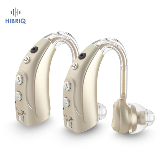 HIBRIQ VHP-1710 Binaural Hearing Aids, 16-Channel Rechargeable Sound Devices with Intelligent Noise Reduction, Adjustable 4 Modes & 8 Volume Levels, Golden