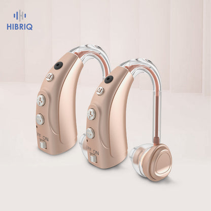 HIBRIQ VHP-1710 Binaural Hearing Aids, 16-Channel Rechargeable Sound Devices with Intelligent Noise Reduction, Adjustable 4 Modes & 8 Volume Levels, Beige