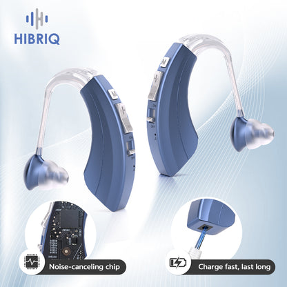 HIBRIQ VHP-1220AX Digital Hearing Aids for Adults, USB Rechargeable Sound Amplifiers with Adjustable Volume & Modes, Intelligent Noise Reduction Sound Devices, Blue, Binaural