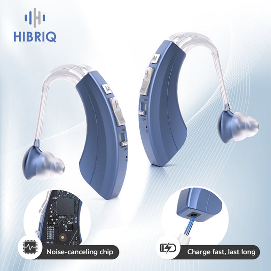 HIBRIQ VHP-1220AX Digital Hearing Aids for Adults, USB Rechargeable Sound Amplifiers with Adjustable Volume & Modes, Intelligent Noise Reduction Sound Devices, Blue, Binaural