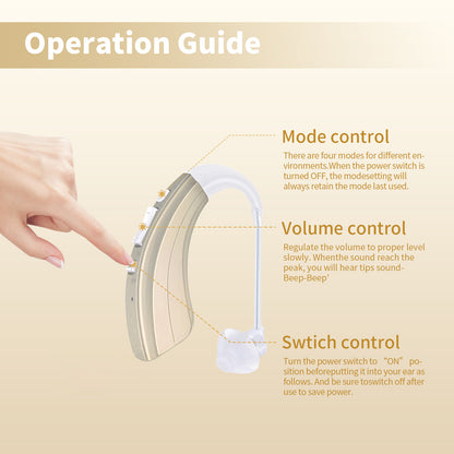 HIBRIQ VHP-1222 Advanced Hearing Aid for Adults, Rechargeable Hearing Amplifier with Intelligent Noise Reduction, Adjustable Volume & Mode, Gold, Single