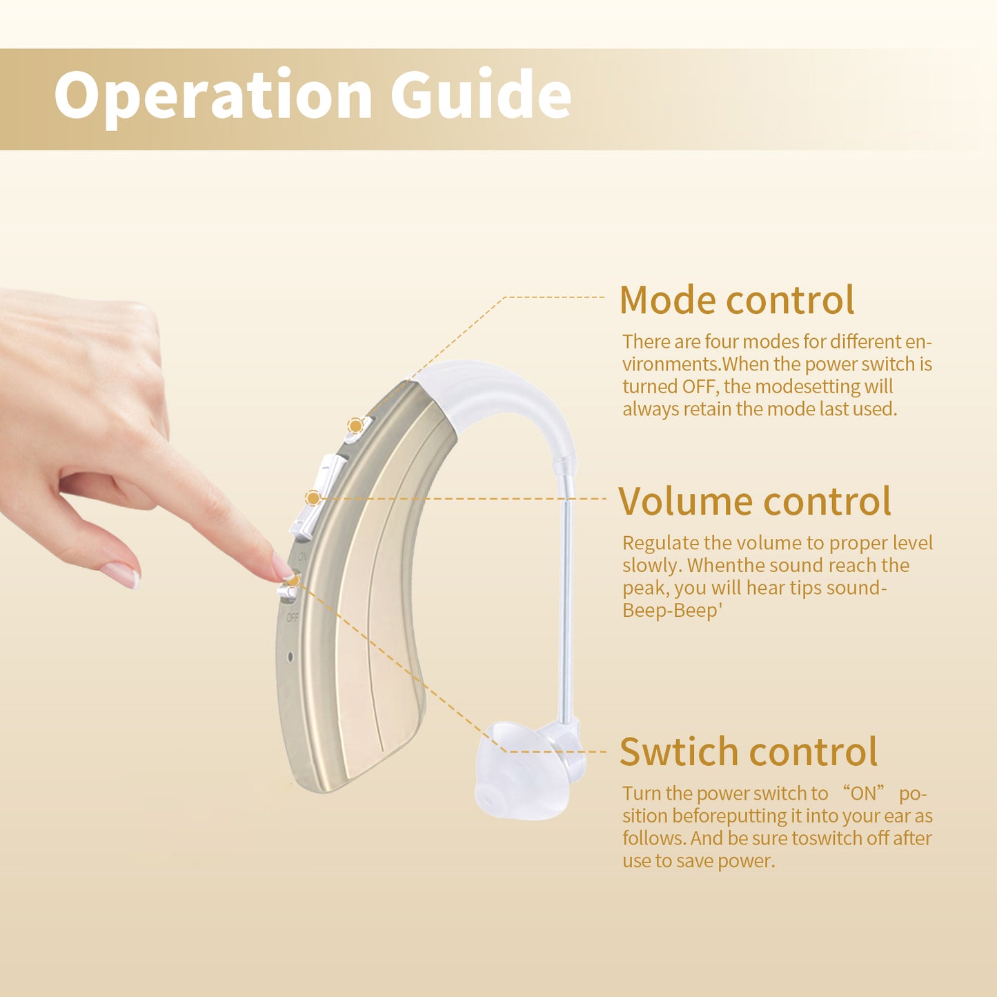 HIBRIQ VHP-1222 Advanced Hearing Aids for Adults, Rechargeable Hearing Amplifiers with Intelligent Noise Reduction, Adjustable Volume & Mode, Lightweight and Comfortable Design, Gold, Binaural