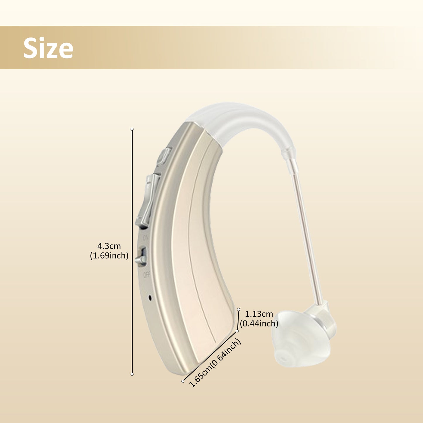 HIBRIQ VHP-1222 Advanced Hearing Aid for Adults, Rechargeable Hearing Amplifier with Intelligent Noise Reduction, Adjustable Volume & Mode, Gold, Single