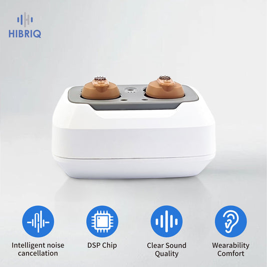 HIBRIQ VHP-1633 Hearing Aids, Rechargeable Hearing Amplifiers with Charging Dock, Binaural, 32-Channel True OTC Hearing Amplifier with Noise Cancellation, Comfortable Design, Beige